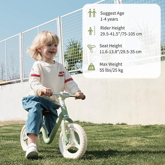 kidpop Right Toddler Balance Bike for 1-4 Years 10" Puncture-Proof Tires Lightweight and Height Adjustable Kids Push Ride-on Toys First Birthday Gifts
