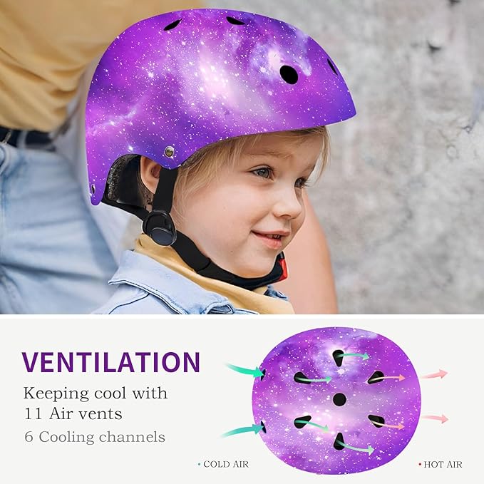 Adjustable Gradient Color Kids/Toddler Bike Helmet for 1-2-3-5-8-14 Years Boys Girls,Skateboard Helmet with Knee and Elbow Pads Wrist Guard Roller Skates,Cycling,Skating Scooter Longboard