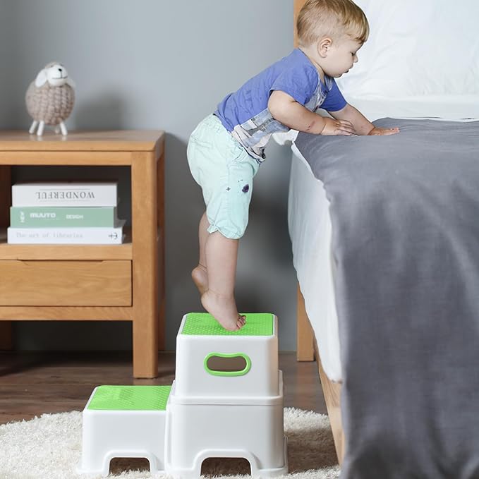 Victostar Toddler Step Stool,2 Kids Step Stool for Bathroom Sink,Baby Potty Stool with Anti-Slip Surface and Rubber Bottom,Plastic Stool with Handle for Toilet Potty Training Bathroom Kitchen