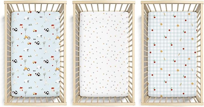 Little Grape Land Crib Sheets Baby Toddler Sheets 3 Pack Fitted for Boys Girls, Standard Size 28x52‘’ Crib Mattress, Super Soft Breathable Washable Microfiber Blue Sheep