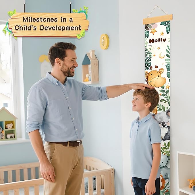 Personalized Name Kids Height Wall Chart,Animals Canvas Height Chart for Kids, Growth Chart for Wall Baby Room Nursery,Toddler Height Wall Chart Hanging Rulers for Children Bedroom Playroom Wall Decor
