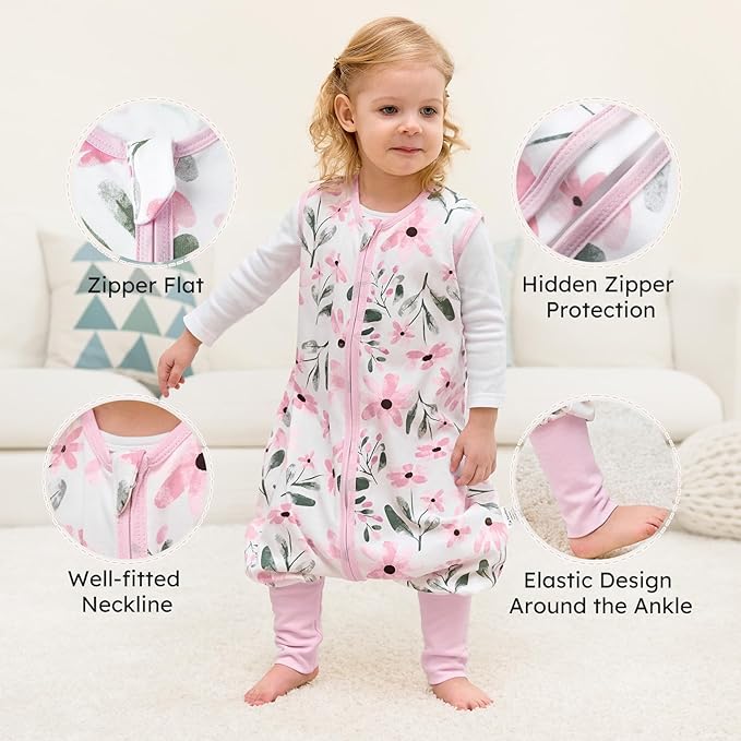 Yoofoss Toddler Sleep Sack With Feet 3-4T 100% Organic Cotton Baby Sleep Sack with Legs Toddler Wearable Blanket with 2-Way Zipper