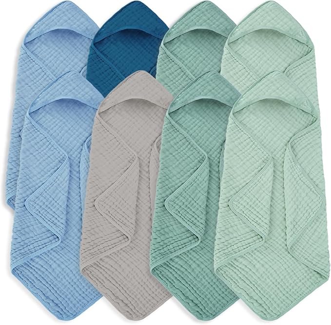 Muslin Hooded Baby Towels 100% Cotton ，Super Soft Muslin Baby Bath Towel - 32 x 32 Inches, Suitable for Newborn and Young Children up to 3 Years Old. (Grey & Green)