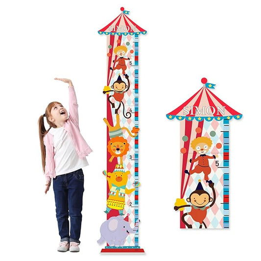 Woodemon Personalized Growth Chart for Wall, Circus Animals Height Measurement for Kids, Wooden Growth Chart for Kids Room Nursery Wall Decor