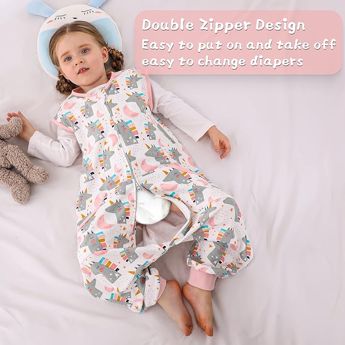 WONDAY Toddler Sleep Sack with Feet, 0.5 Tog Sleeping Sacks for Walking with Legs 2T 3T