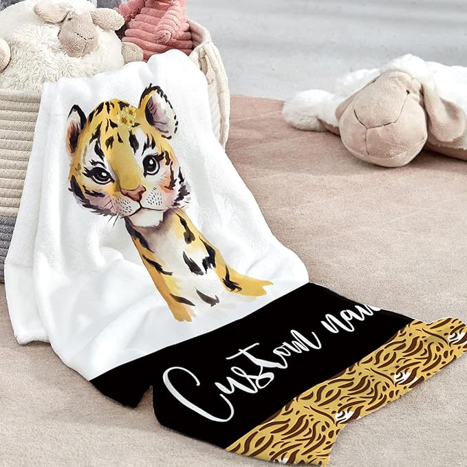 Custom Baby Crib Bedding Set, Personalized Name Tiger Design Crib Set 3 Pcs, Soft Double Layer Blanket, Crib Sheet & Room Rug, Ideal Nursery Decor Gift for Baby Girls Boys