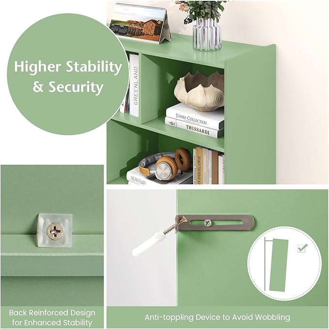 Giantex 8 Cube Bookcase, Freestanding 3-Tier Open Bookshelf, Modern Storage Display Cabinet, Wood Cube Storage Organizer for Living Room, Kid’s Room, Mint Green