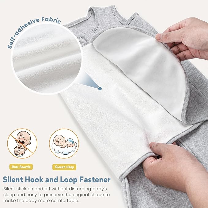 ZIGJOY Sleep Sack Swaddle 1.0 Tog Baby Wearable Blanket 100% Cotton Baby Swaddle Blanket for Newborns 0-6 Months Grey&Line Animal