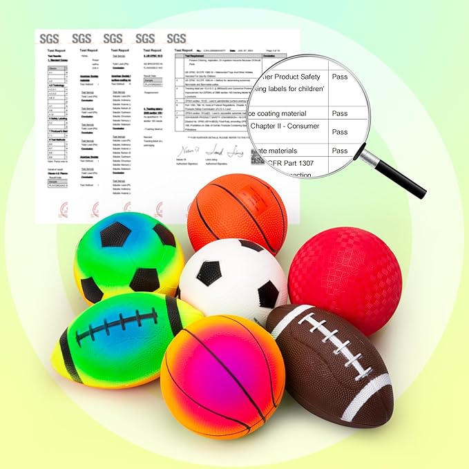 Balls for Toddlers Kids, Soft 7 Pack 5" Small Balls Easy to Grip - Footballs Soccer Basketball Kickball Playground Ball for Home Yard Pool - Boys Girls Birthday Gift or Stocking Stuffers