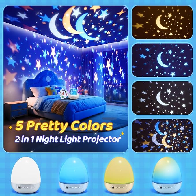 Dinosaur Toys for Kids 3-5 | 15 Sleeping Sounds+12HD Films+7 Colors+360°Rotating | Easter Dinosaur Egg Light Dinosaurs Primal Hatch Boy Toys for Boys Star Projector Sound Machine Egg Light for Nursery