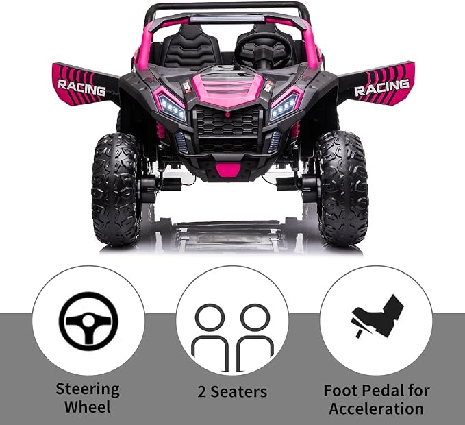 POSTACK XXXL 24V 2 Seater Ride On Car with Remote Control 4WD Ride On Toys for Big Kids 4x4 Battery Powered Electric UTV for Kids 3-12 Year Off Road Truck with LED Lights 3 Speeds Bluetooth, Pink