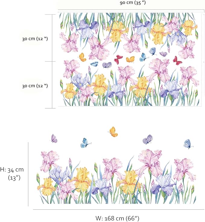 Runtoo Flower Butterfly Wall Decals Iris Floral Garden Wall Art Stickers Girls Bedroom Living Room Kids Nursery Wall Decor