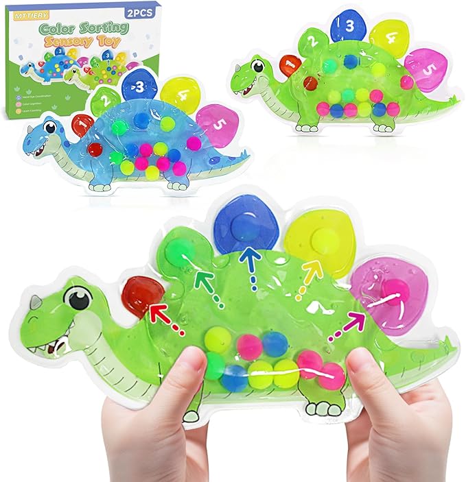 Christmas Stocking Stuffers 2pcs Dinosaur Color Sorting Sensory Toys, Toddler Preschool Learning Activities Fine Motor Travel Autism Quiet Fidget Toys for Classroom, Gifts for Kids 3 4 5 Year Old