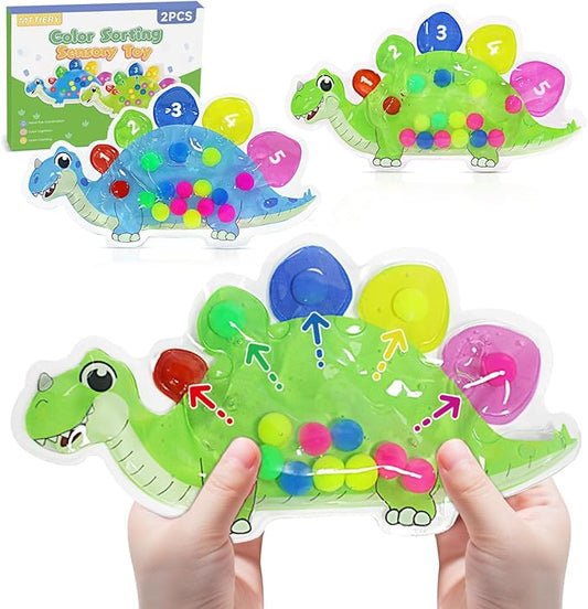 Christmas Stocking Stuffers 2pcs Dinosaur Color Sorting Sensory Toys, Toddler Preschool Learning Activities Fine Motor Travel Autism Quiet Fidget Toys for Classroom, Gifts for Kids 3 4 5 Year Old