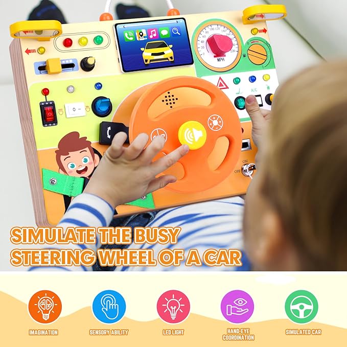 Busy Board for Toddlers - Montessori Educational Toy for 1-3 Year Old Boys & Girls | Travel-Friendly Sensory Learning Activity | Ideal for Kids with Autism(Busy Board v6)