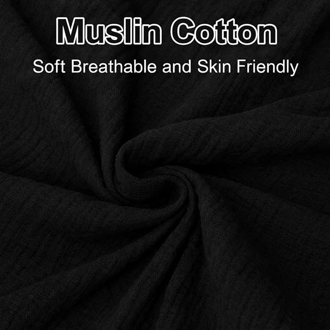 2 Pack Black Muslin Crib Sheets for Boys & Girl- Neutral Breathable Cotton Crib Mattress Sheets Fitted for Standard 28"x 52"- Nursery Décor No Slip Crib Bed Sheets