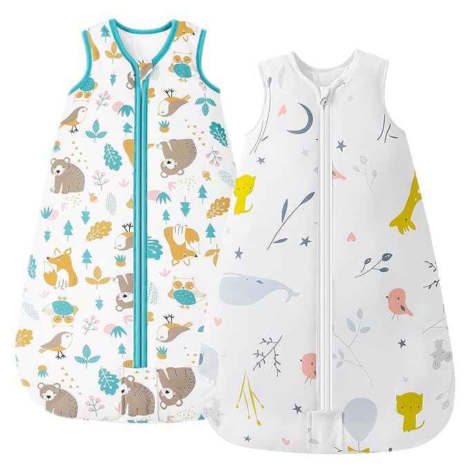 Mosebears Sleep Sack Baby Winter Wearable Blanket with 2-Way Zipper,2.5 TOG Cotton Sleep Sack Unisex (2 Pack, 0-6 Months)