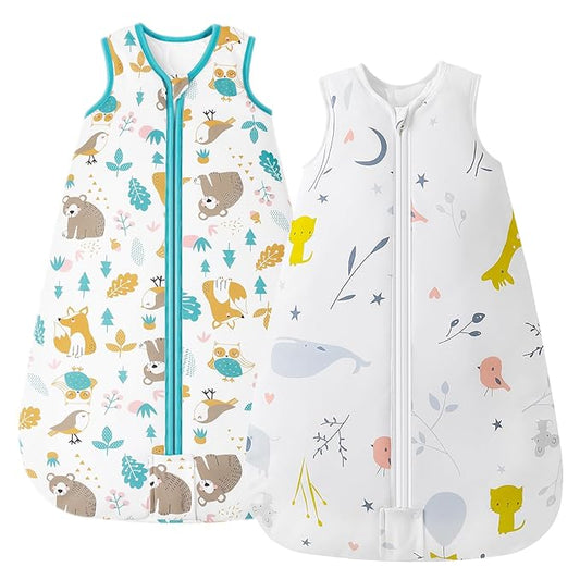 Mosebears Sleep Sack Baby Winter Wearable Blanket with 2-Way Zipper,2.5 TOG Cotton Sleep Sack Unisex (2 Pack, 12-18 Months)
