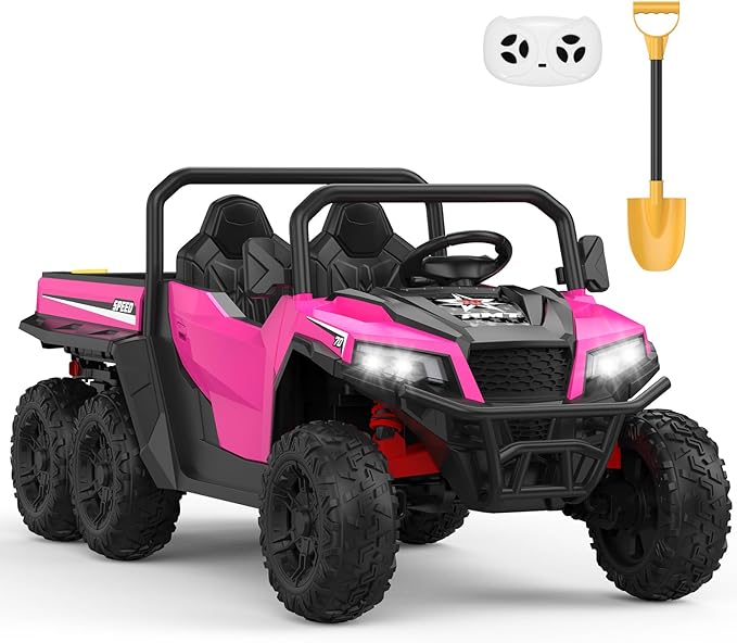 24V 2 Seater Ride on Dump Truck with Remote Control for Big Kids, 4WD 6 Wheels Ride on Car w/Music Player & LED Lights, Ride Toy Gift for Kid