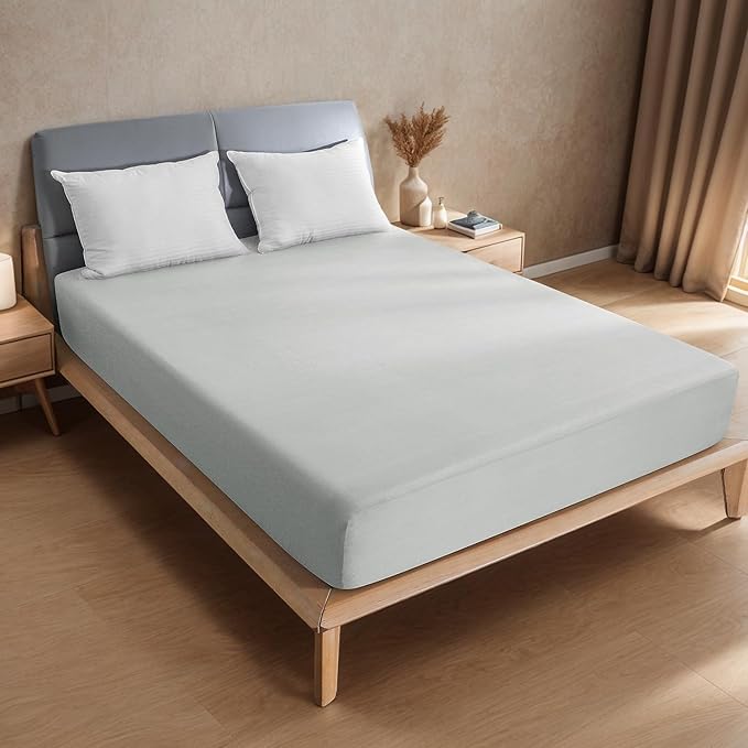 2 Pack Full Premium Waterproof Mattress Protector, Soft Breathable Mattress Pad, Noiseless Waterproof Bed Cover - Stretch to 21" Fitted Deep Pocket Mattress Protection Cover - Light Grey