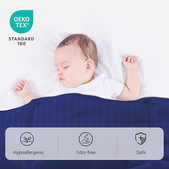ZPECC Toddler Down Alternative Comforter, 39x47 Hypoallergenic Baby Blanket Quilt, Soft Breathable Lightweight All Season Kids Duvet Insert for Crib Stroller Cot Daycare, Blue Stripe