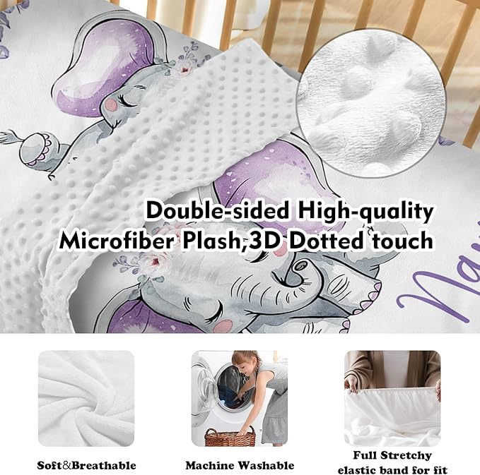 Personalized Baby Crib Bedding Set: 4 Piece Custom Gift Crib Bed Set with Name - Light Purple Elephant Design, Nursery Bedding Set for Baby Girls,Newborn Girls Crib Sets, Crib Bedding Shower Gifts