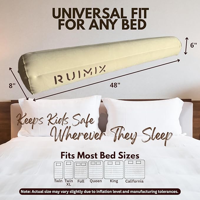 2-Pack Inflatable Bed Rails for Toddlers, Portable Travel Bed Bumpers for Kids, Non-Slip Velour Safety Guard Rails Fit Twin, Full, Queen and King Beds with Carry Bag