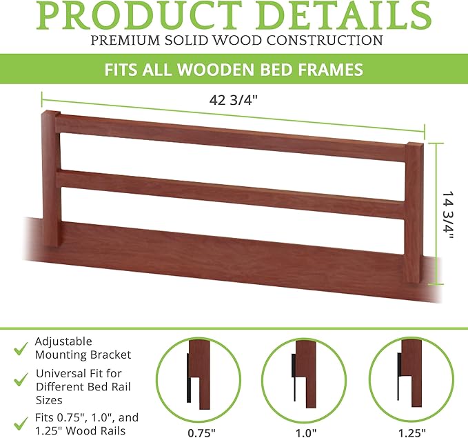 CC KITS Safety Guard Rail for Baby, Kids, and Children - Solid Wood Safety Bed Rail for Toddlers - Easy Installation - Premium Protection for Bunk, Twin, Full, Queen and King Size Beds - (Cherry)