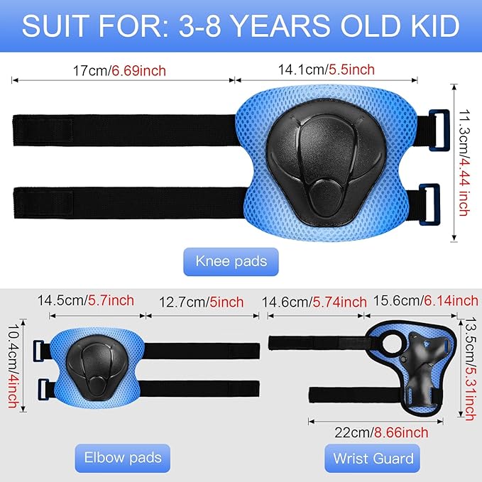 Kids Protective Gear Set Knee Pads for Kids 3-14 Years Toddler Knee and Elbow Pads with Wrist Guards 3 in 1 for Skating Cycling Bike Rollerblading Scooter