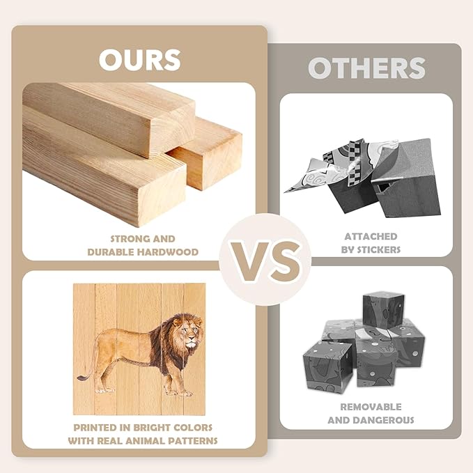 Joyreal Wooden Animal Chunky Puzzles for Toddlers, Montessori 4 in 1 Safari Animal Block Puzzle Toy, Preschool Learning Educational Interactive Toys Gift for Toddlers 2 3 4 5 6 Years Old