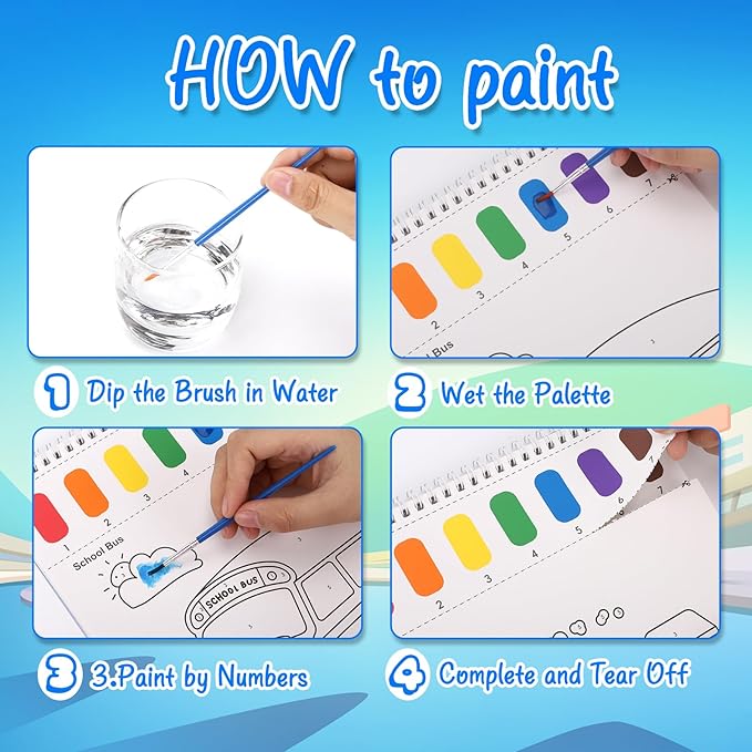 Paint with Water Coloring Books for Toddlers, Watercolor Painting Book and Drawing Art Paper for Kids Ages 3 4 5 6 7 8 Years Old, Truck Art Craft for Drawing with Brush