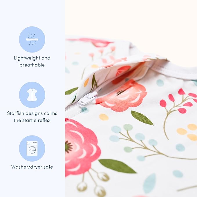 SleepingBaby Zipadee-Zip Transition Swaddle - Cozy Baby Swaddle Blanket with Zipper Convenience - Roomy Wearable Blanket for Easy Diaper Changes - Pretty Poppy, Small (4-8 Month) - 2 Pack