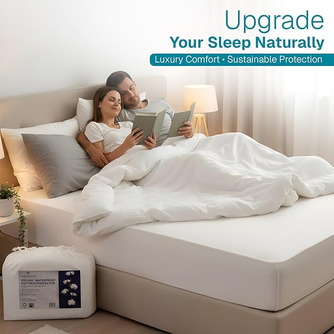 Fabdreams Organic Twin XL Size Waterproof Mattress Protector, 39" x 82", White, Temperature Regulating, Breathable, 100% Organic Cotton