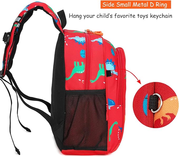JinBeryl Toddler Backpack for Boys or Girls, Little Kids Backpack for Preschool or Kindergarten (Dinosaur Red, Mini)