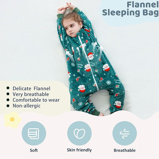 MICHLEY Toddler Flannel Sleeping Sack with Feet,Long Sleeve Baby Sleeping Bag 3-Way Zipper Super Warm Wearable Blankets
