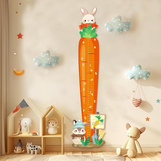 Woodemon Personalized Child Growth Charts,Rabbits and Carrots Wooden Kids Height Wall Chart, Height Measurement for Wall Kids Room Nursery Decor