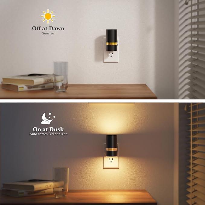 JandCase Night Lights Plug into Wall,2 Pack Amber/3000k/5000K Color Change Night Light with Dusk to Dawn, 3CCT & 10/25/50/75/100LM Dimmable Plug in LED Nightlight for Bedroom, Hallway, Stairs
