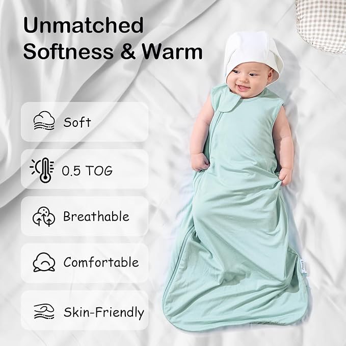 Supersoft Rayon Made from Bamboo Sleep Sack 24-36 Months 0.5 Tog Lightweight Toddler Sleep Sack 2t Baby Wearable Blanket 3t with 2-Way Zipper Summer Unisex Sleeping Bag for Babies - Green