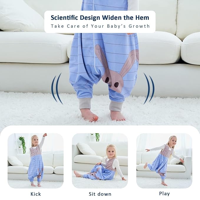 MICHLEY Toddler Sleeping Sack with Feet Newborn Infant Sleeveless Sleeping Bag 2-way Zipper Baby Wearable Blanket for Walkers,Blue Rabbit,3-5T