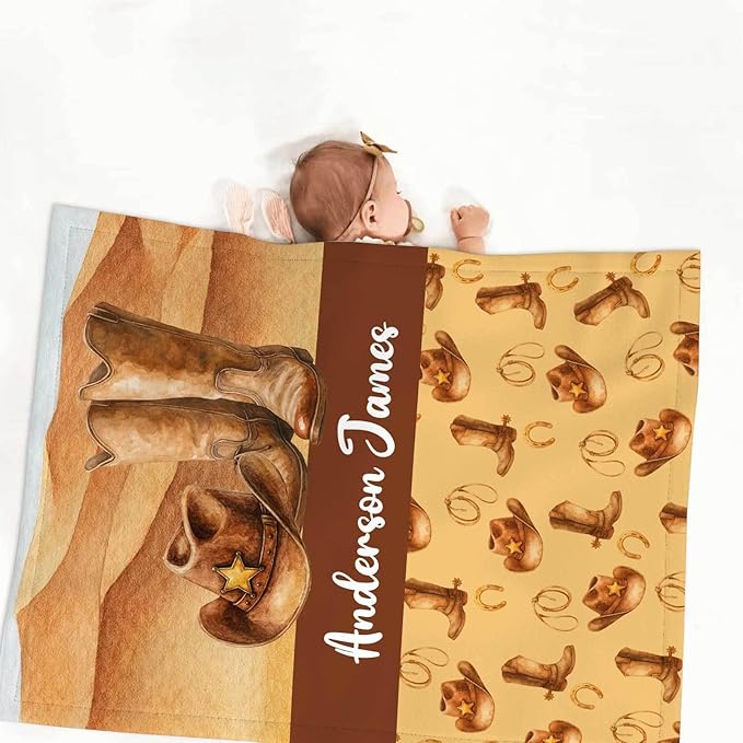 Personalized Cowboy Baby Crib Bedding Set – Custom Name 3-Piece Nursery Set for Boys with Soft Blanket, Fitted Crib Sheet & Pillowcase – Infant Toddler Newborn Bedding Gift