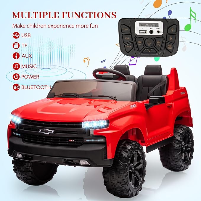 GarveeLife 24V 2-Seater Truck Licensed Chevrolet Silverado Ride On Car Kids Toy, Electric Vehicle Car for Toddlers with Parent Remote Control, Red