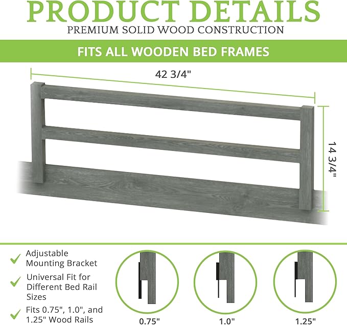 Safety Guard Rail for Baby, Kids, and Children - Solid Wood Safety Bed Rail for Toddlers - Easy Installation - Premium Protection for Bunk, Twin, Full, Queen and King Size Beds - (Brushed Grey)