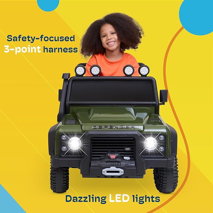 Kidzone Licensed Land Rover Defender 110 SVX 12V Ride On Car for Kids Ages 3–8, Electric SUV Toy with Parent Remote Control, Bluetooth Music, LED Headlights, Off-Road Wheels, White