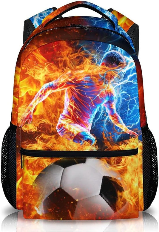 CustomWish Boys Backpacks for Kids School, Soccer Backpack for Elementary Middle Primary High Senior - 17 Inch Lightweight Sport Bookbag - Ideal Back to School Supplies