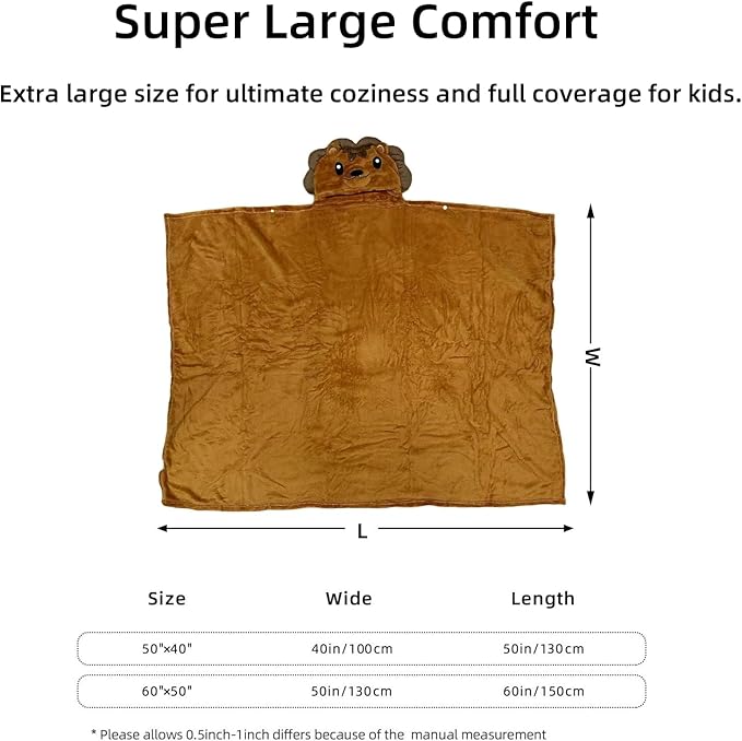 Wearable Blanket Hoodie for Kids Toddlers Hooded Towels Soft Cozy Wearable Throw Blanket Hoodie for Boys Girls
