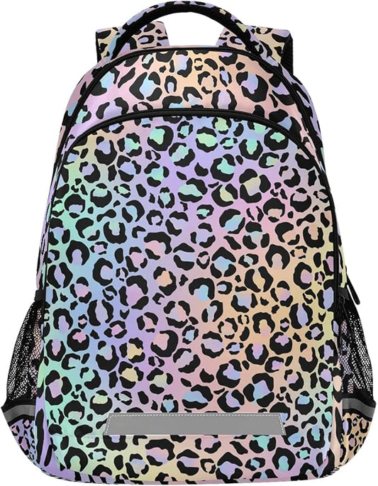 MNSRUU School Backpack with Chest Strap, Leopard Print Laptop Backpack, Travel Hiking Backpack for Boys Girls, Rucksack, Knapsack