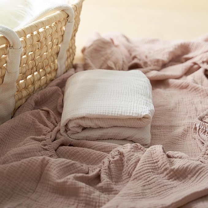 Meracorallo Muslin Fitted Crib Sheet, Soft and Breathable Baby Crib Sheet for Standard Crib and Toddler Mattresses (Fog)