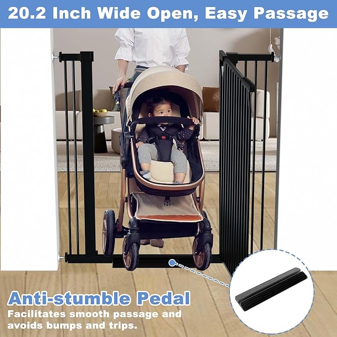 40.5" Extra Tall Baby Gate for Stairs, 40.5"-54.7" Extra Wide Large Dog Pet Gate Indoor, Pressure Mounted Safety First Child Gate Kids, Metal Auto Close Puppy Barrier for Walk Thru, Black