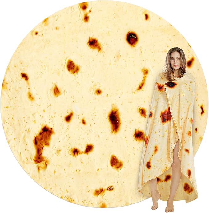 SeaRoomy Burritos Tortilla Throw Blanket, Tortilla Wrap Blanket, Novelty Tortillas Round Blankets Giant Tortillas Round Soft Blankets for Adults and Kids (Yellow, 80 inches)