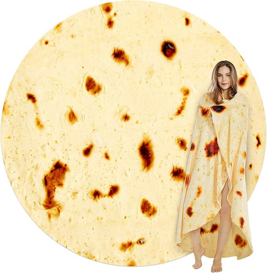 SeaRoomy Burritos Tortilla Throw Blanket, Tortilla Wrap Blanket, Novelty Tortillas Round Blankets Giant Tortillas Round Soft Blankets for Adults and Kids (Yellow, 71 inches)
